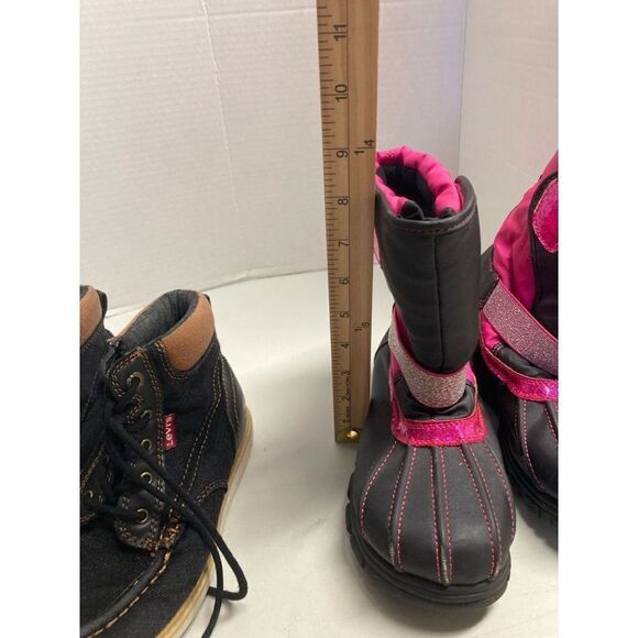 LEVI’S & THE CHILDREN’S Place Kids Boots Size 3 Pink & Black & Blue Denim‎ - Picture 2 of 10